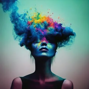 Colorful explosion on woman's head Stock Illustration