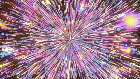 Colorful explosive flow with moving lines and particles. Motion. Luminous bright Stock Illustration