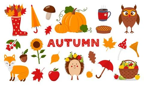 Colorful Fall collection, vector illustrations Stock Illustration