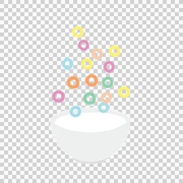 Colorful Falling Cereal Loops in White Milk Bowl Breakfast Illustration Stock Illustration