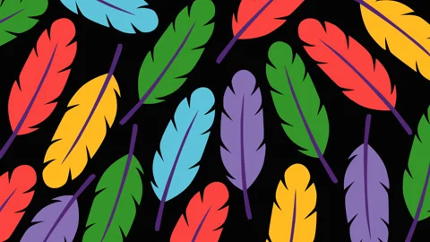 Colorful Feather Pattern Background with Vibrant Floating Feathers Loop Anim Stock Footage 340298367