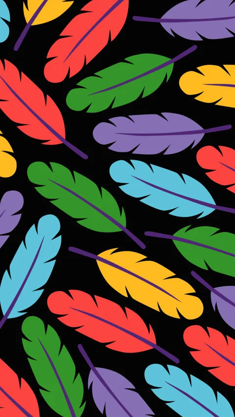 Colorful Feather Seamless Pattern Background on Black for Nature and Decorat Stock Footage 340367628