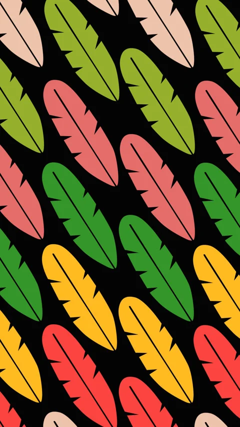 Colorful Feather Seamless Pattern on Black Background for Nature Inspired Lo Stock Footage 340368913