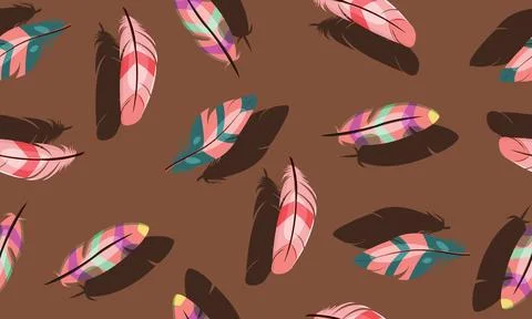 Colorful feathers with shadow seamless pattern. modern wallpaper. Stock Illustration