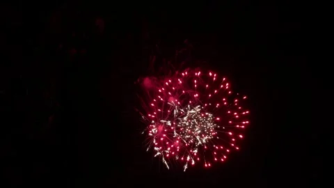Colorful festive fireworks explode against the black sky. Stock Footage 340587199