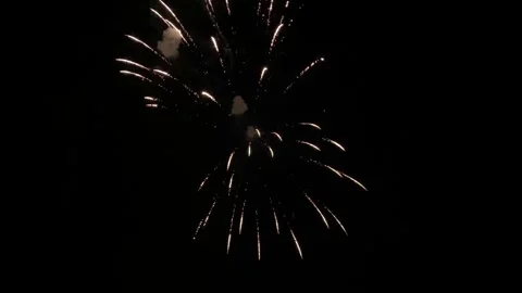Colorful festive fireworks explode against the black sky. Stock Footage 340587232