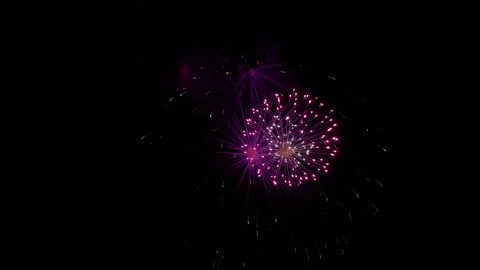 Colorful festive fireworks explode against the black sky. Stock Footage 340587623