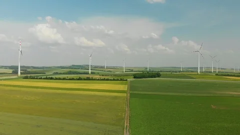 Colorful fields and wind farm Stock Footage 123922833