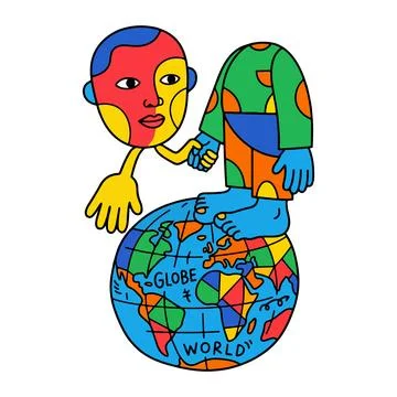 Colorful Figures on Globe Shaking Hands Stock Illustration