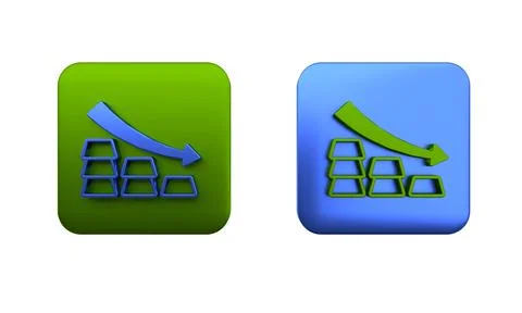 Colorful Finance falling chart arrow with gold bars icon isolated on white .. 库存插图