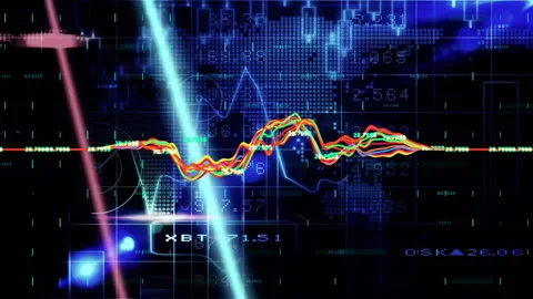 Colorful financial data graph animation over digital world map and binary coding Stock Footage 304191645