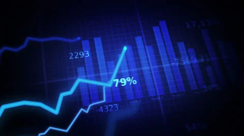 Colorful financial diagrams showing a growing tendency. Blue-White. Stock Footage