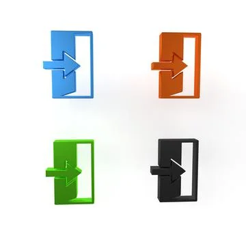 Colorful Fire exit icon isolated on white background. Fire emergency icon. .. Ilustración de archivo