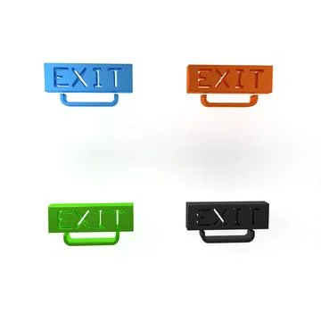 Colorful Fire exit icon isolated on white background. Fire emergency icon. .. Ilustración de archivo