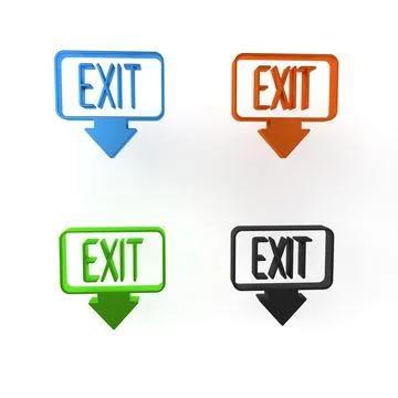 Colorful Fire exit icon isolated on white background. Fire emergency icon. .. Ilustración de archivo
