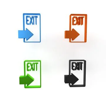Colorful Fire exit icon isolated on white background. Fire emergency icon. .. Ilustración de archivo