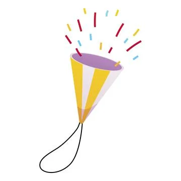 Colorful firecracker launch, party popper cone with confetti, serpentine Stock Illustration