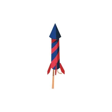Colorful firecracker rocket in red and blue stripes. Stock Illustration