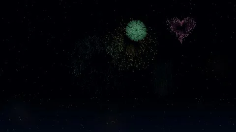 Colorful firework animation over dark night sky during celebration event in.. Stock Footage 325788159