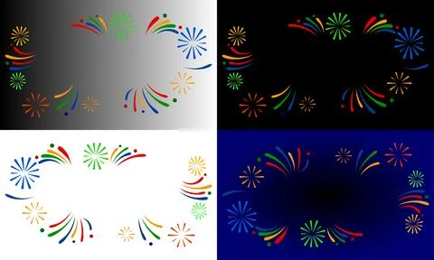 Colorful firework swash graphics on multiple backgrounds, Vibrant burst ele.. Stock Illustration