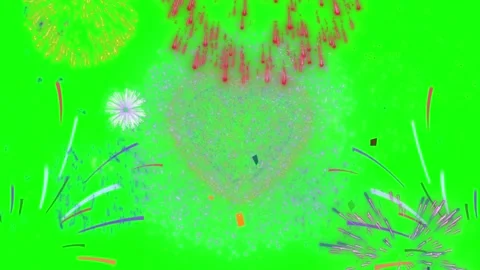 Colorful fireworks display exploding against vibrant green screen background Vídeo Stock 344714736