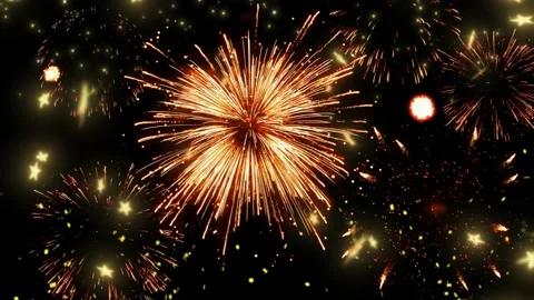 Colorful fireworks display exploding against dark night sky with vibrant sparks Stock Footage 345863852