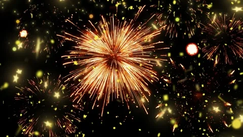 Colorful fireworks display exploding against dark night sky with vibrant sparks Stock Footage 345863854
