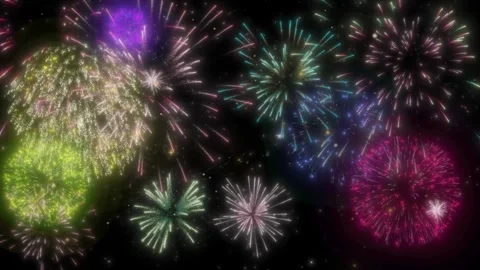 Colorful fireworks display exploding against starry night sky for celebration Vídeos de archivo 347115333