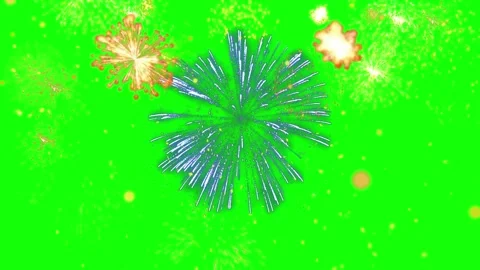 Colorful fireworks display exploding against vibrant green night sky for Vídeos de archivo 347115484
