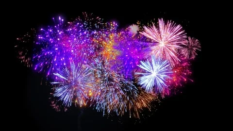 Colorful fireworks display exploding in the night sky for celebration and Video stock 341908073