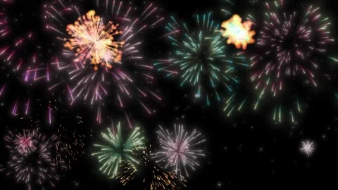 Colorful fireworks display exploding in the night sky for celebration and Vídeos de archivo 344368343