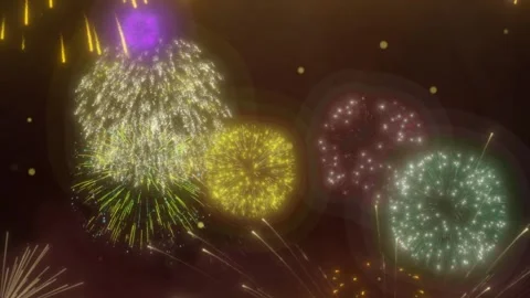 Colorful fireworks display exploding in the night sky for celebration and Vídeos de archivo 344624117
