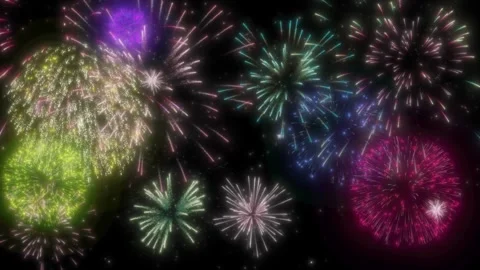Colorful fireworks display exploding in night sky for celebration event Видео 347115326