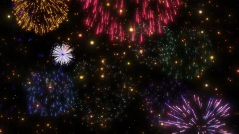 Colorful fireworks display exploding over dark night sky for new year Видео 347115182
