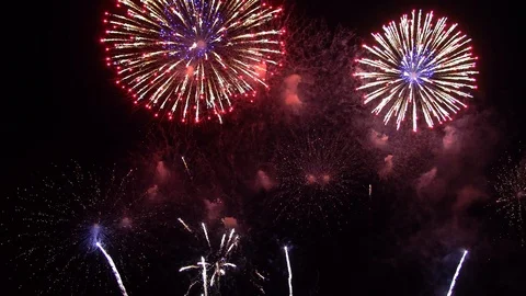 Colorful fireworks display night background 库存影片 91448366