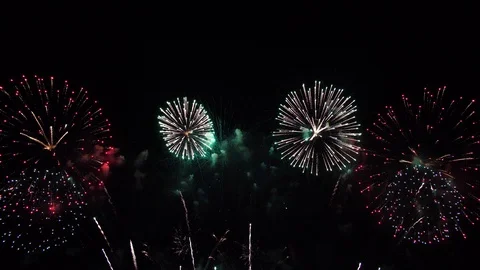 Colorful fireworks display night background Stock Footage 112065029
