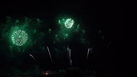 Colorful fireworks display night background Stock Footage 122999686