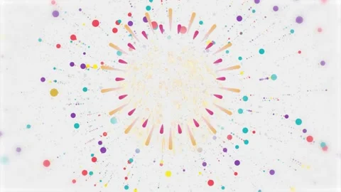 Colorful fireworks explode with confetti against white background Stock Footage 345137977