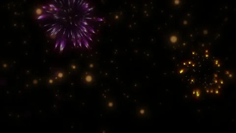 Colorful fireworks explode with glowing sparks against a pitch black night sky Vidéo 344714118