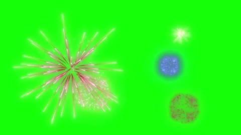 Colorful Fireworks Exploding Against A Bright Green Screen Background In A Video stock 338316486