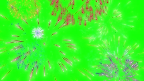 Colorful Fireworks Exploding Against a Bright Green Screen Background for Easy Stock Footage 339166641