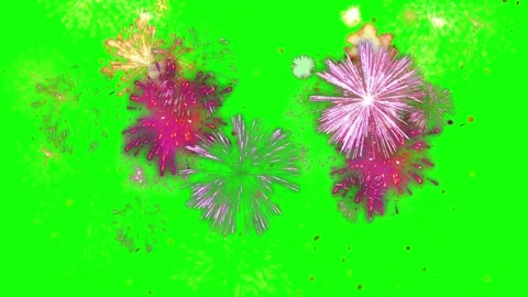 Colorful fireworks exploding against a bright green screen background Stock Footage 345295682
