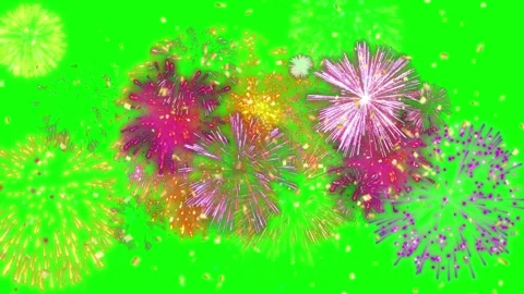 Colorful fireworks exploding against a bright green screen background Stock Footage 345295820