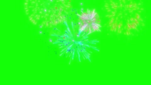 Colorful fireworks exploding against a bright green screen background Stock Footage 345297796