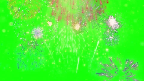 Colorful fireworks exploding against a bright green screen background Stock Footage 345303961