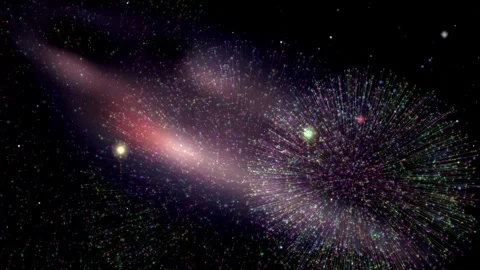 Colorful Fireworks Exploding Against a Dark Nebula and Starry Night Sky 動画素材 330145141