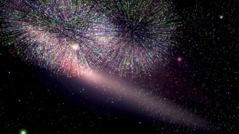 Colorful Fireworks Exploding Against a Dark Nebula and Starry Night Sky 库存影片 331977151