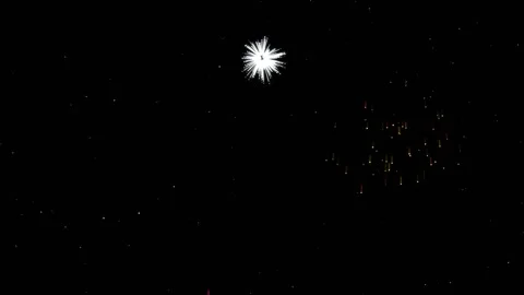Colorful fireworks exploding against a dark starry night sky Vídeos de archivo 348012385