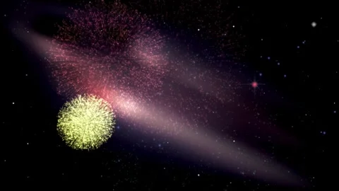 Colorful Fireworks Exploding Against a Deep Space Nebula Background 動画素材 329008665