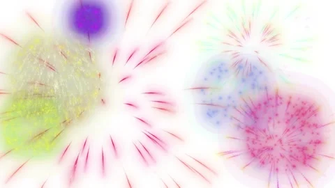 Colorful fireworks exploding with bright sparks on white background with blue 库存影片 340613184
